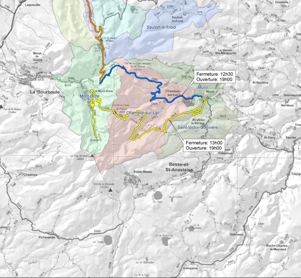 Carte itinéraire et horaires de fermeture routes du Sancy pour le Tour de France 2025